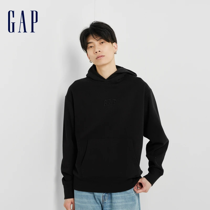 gap男女装秋季2023新款LOGO运动碳素软磨抓绒卫衣804715连帽衫
