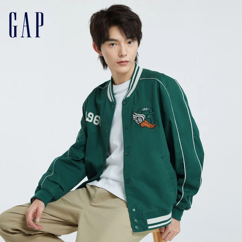 【明星同款】gap男女装LOGO棒球服校队夹克百搭休闲开衫外套 769906