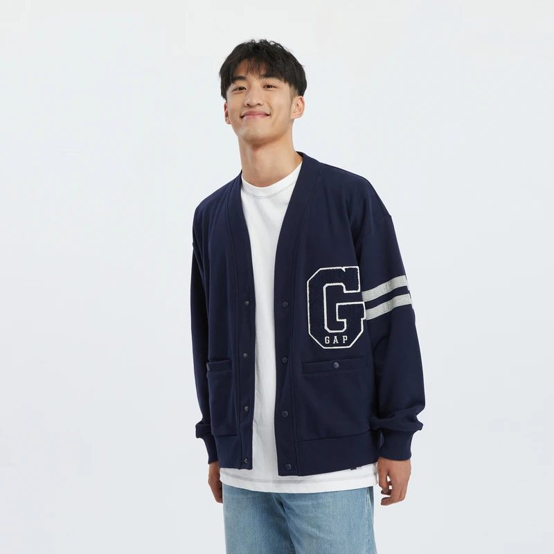 Gap男女装秋季LOGO宽松法式圈织软卫衣学院风上衣 762382