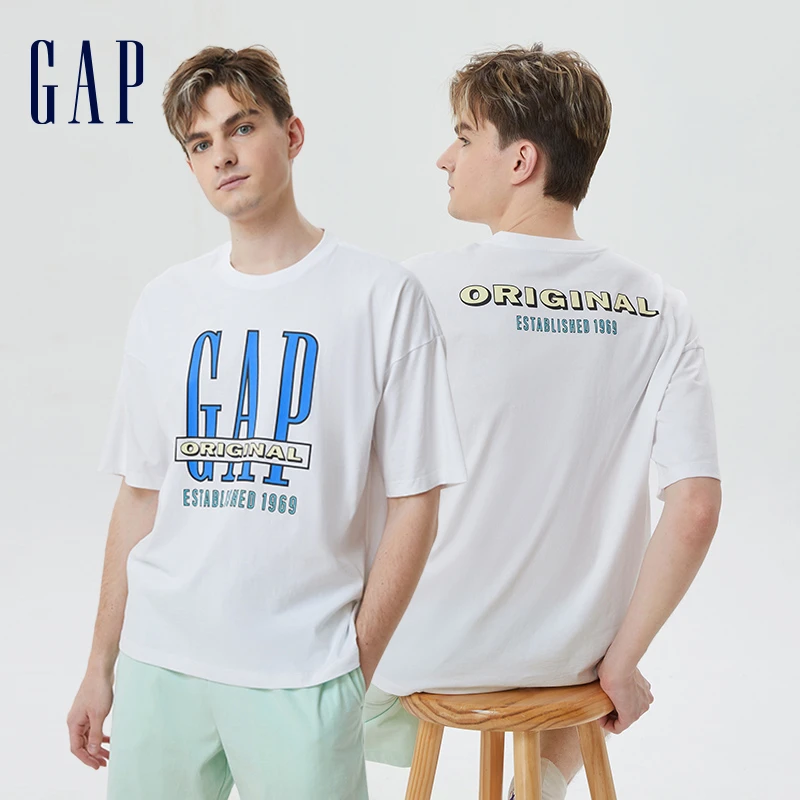 Gap男女装廓形T恤撞色LOGO字母纯棉短袖夏季670339复古