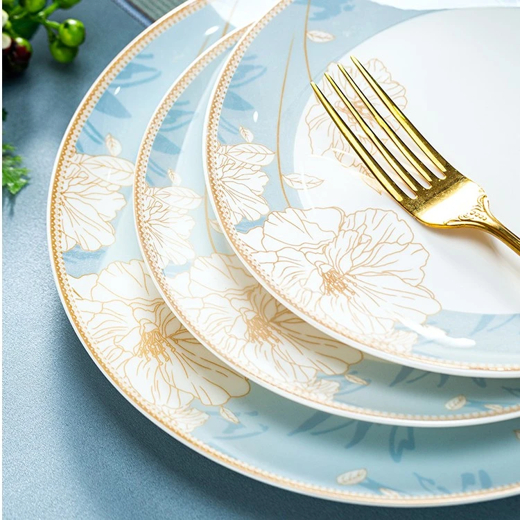 【散件】花容月貌碗碟套装家用陶瓷碗盘子菜盘碟景德镇骨瓷餐具组合