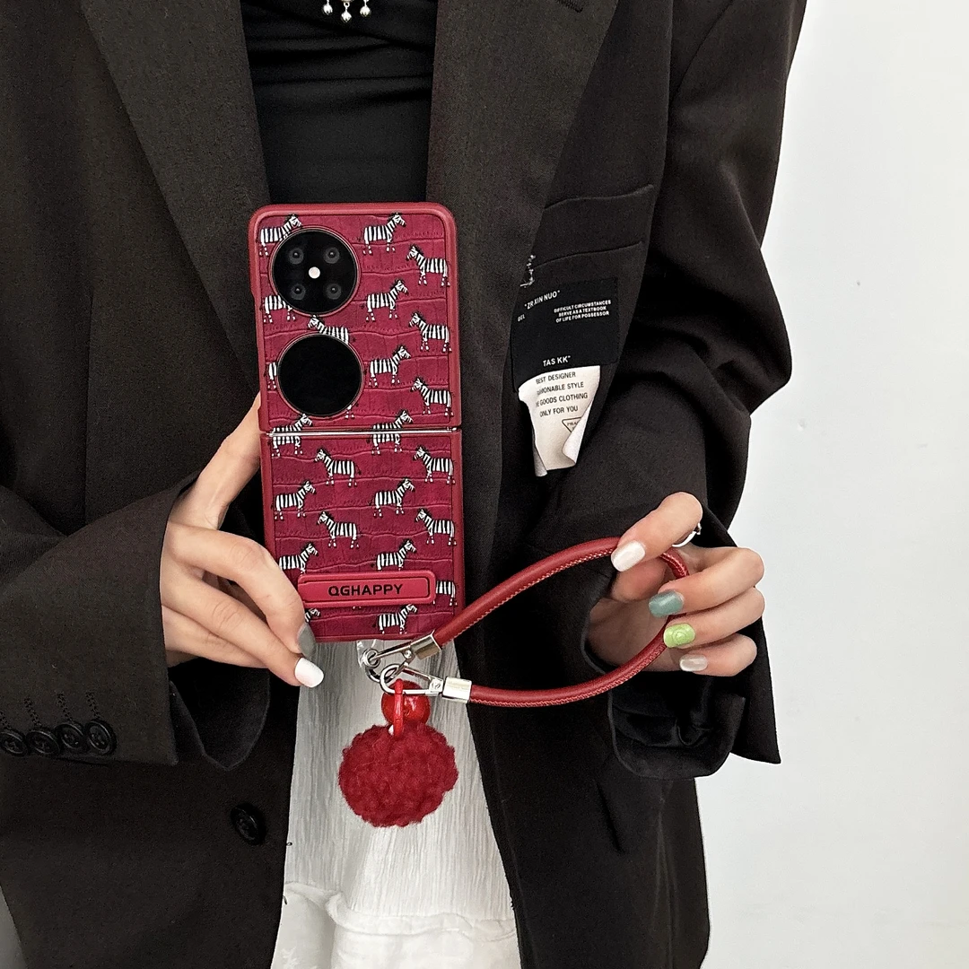 适用华为pocket2小米荣耀v折叠支架手机壳oppon3flip鳄鱼皮纹斑马