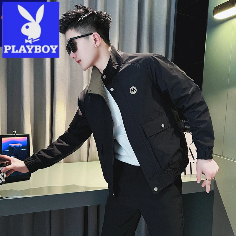 花花公子潮流工装外套男高级感痞帅短款夹克男装2024新款男