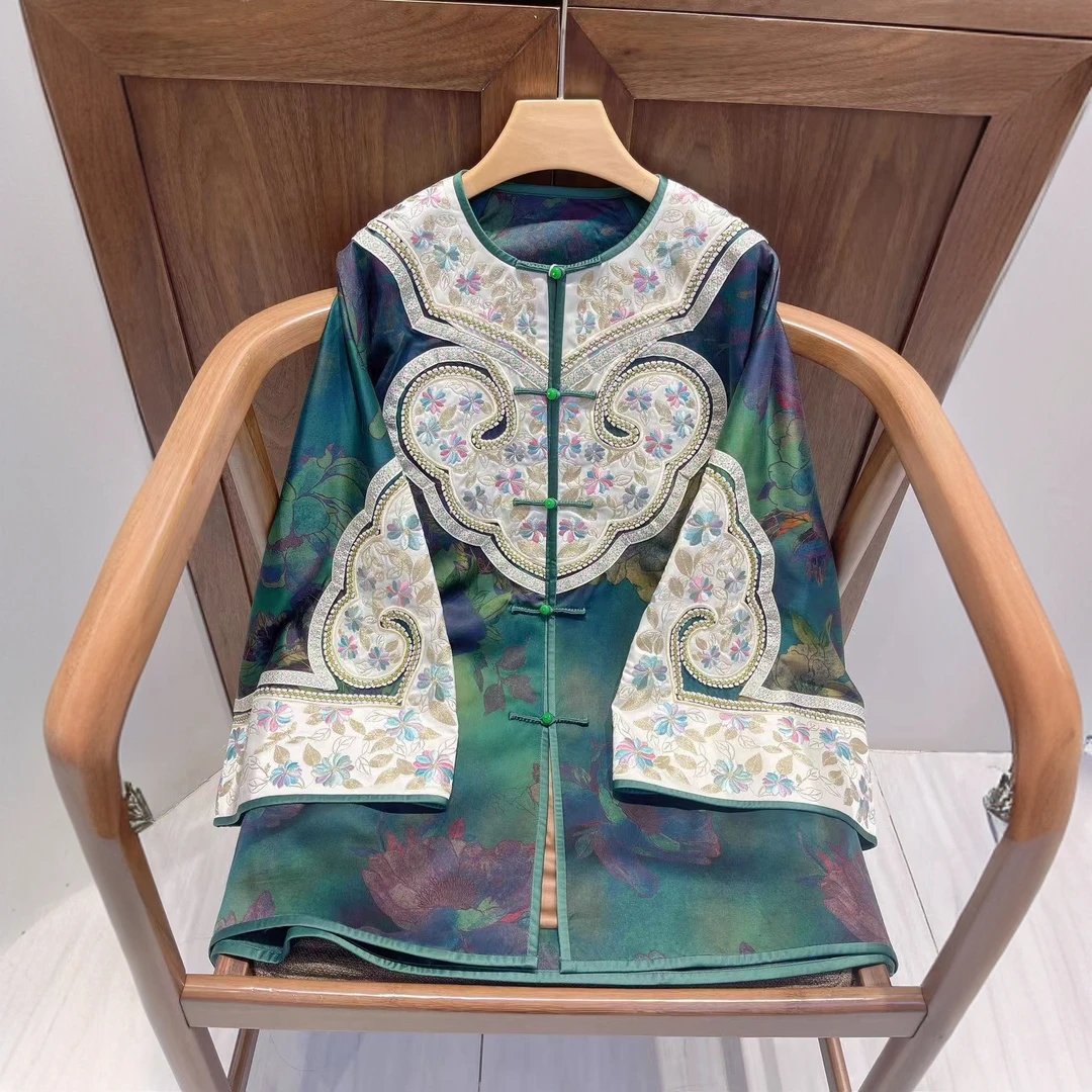 【十三郎】如意头刺绣高端国风桑蚕丝对襟外套242195新