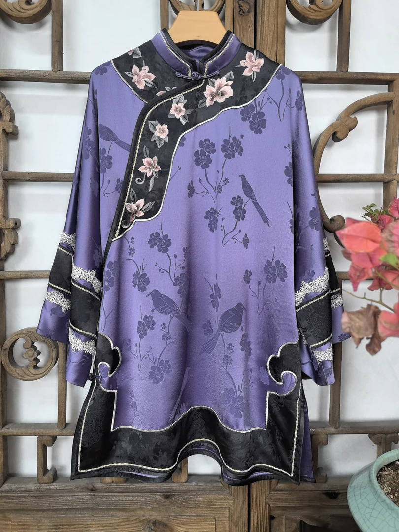 【客定】新中式新款国风立领斜襟刺绣长款二大衫上衣240753新