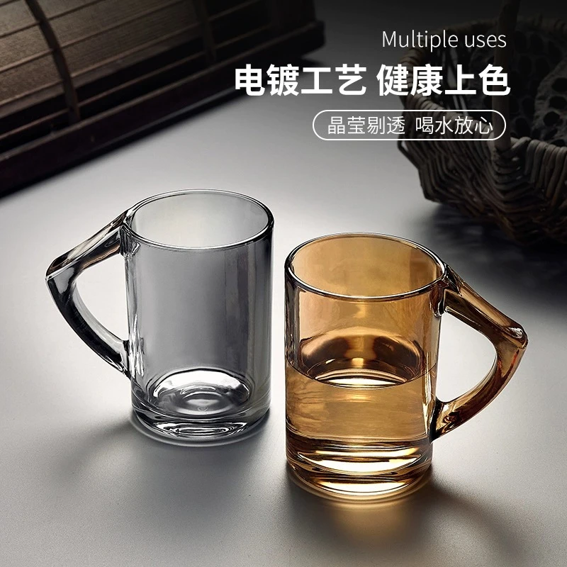 青苹果玻璃杯套装家用耐热带把手办公室水杯茶杯客厅待客喝水杯子