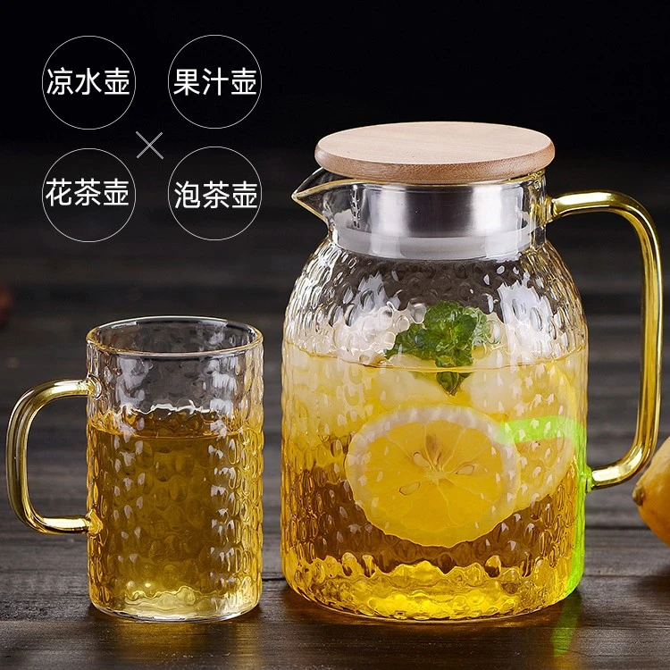锤纹家用加厚大容量耐高温凉水壶冷水壶喝水杯玻璃水壶果汁壶套装