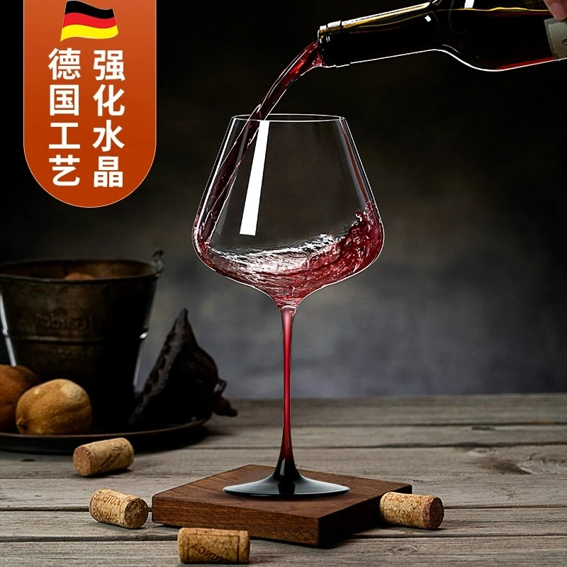 黑红领结勃艮第红酒杯大肚家用轻奢无铅水晶玻璃葡萄酒红杆高脚杯