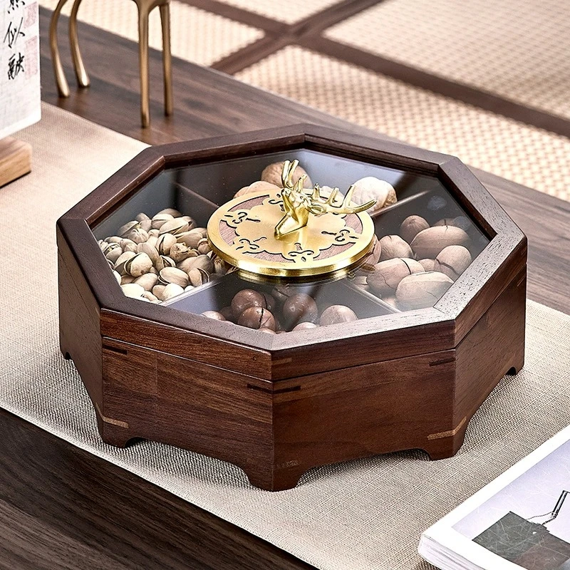 新中式胡桃木干果盘客厅茶几分格实木家用果盒糖果瓜子水果收纳盒