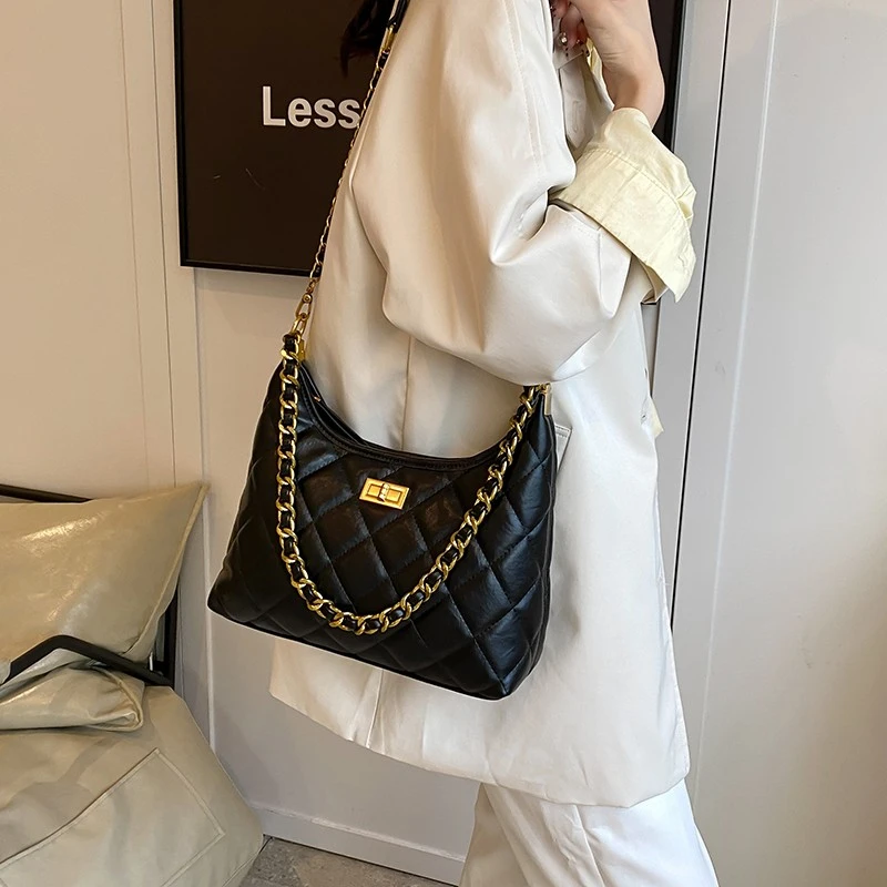 潮流秋冬新款包包女绣线菱格链条洋气通勤穿搭百搭时尚单肩斜挎包