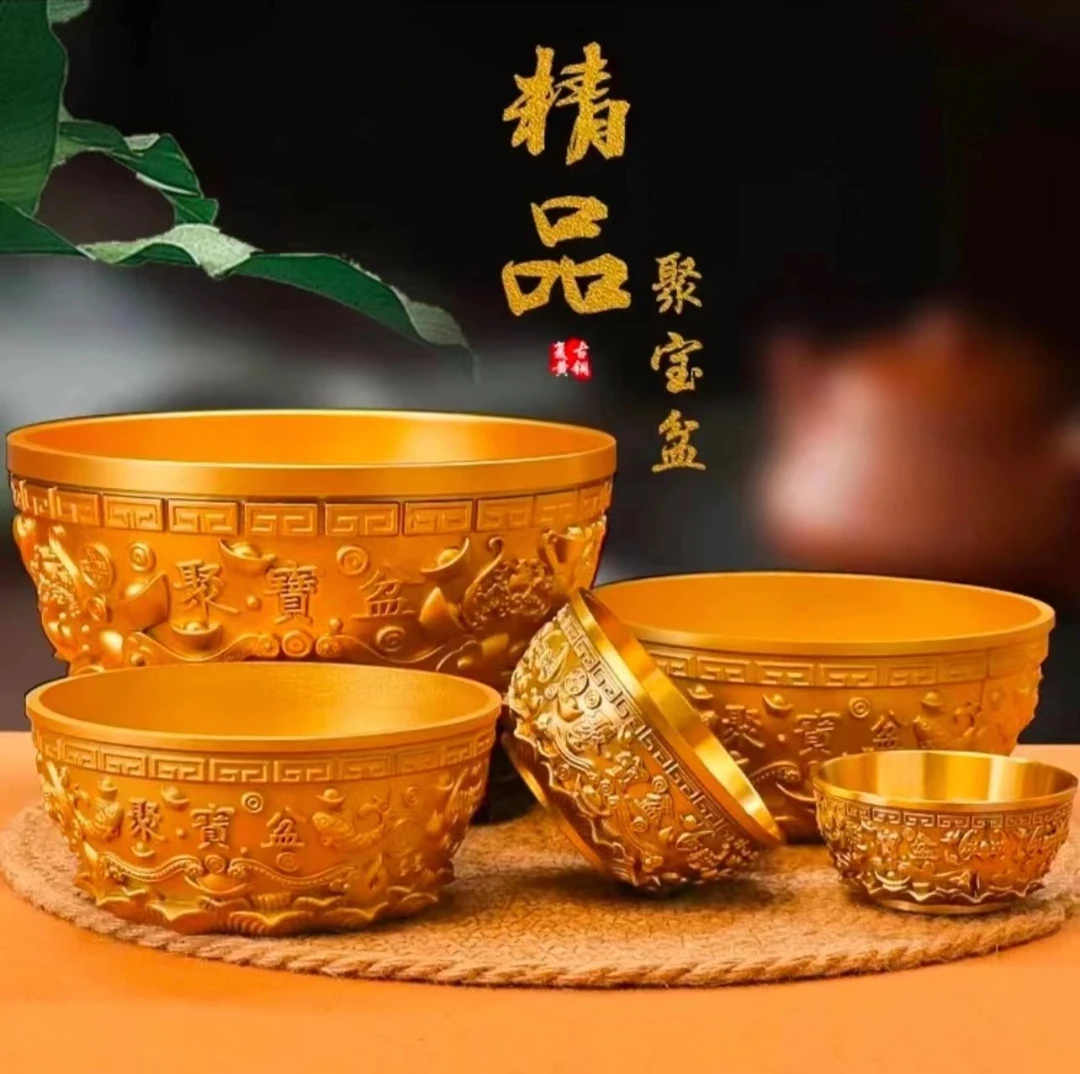 谢氏铜器新中式聚宝盆纯黄铜金色家居摆件装饰品客厅玄关店铺公司