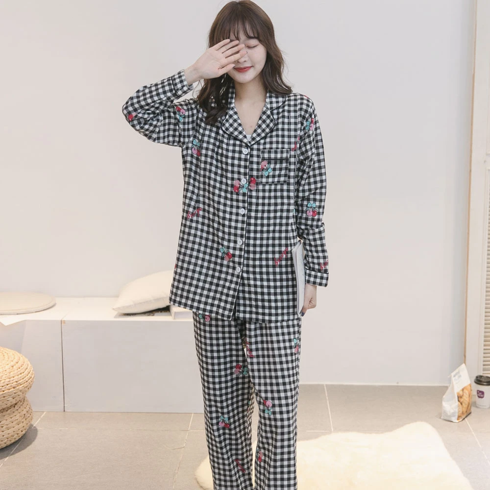 春秋季孕妇月子服产前产后喂奶哺乳衣时尚格子棉纱孕妇睡衣居家服