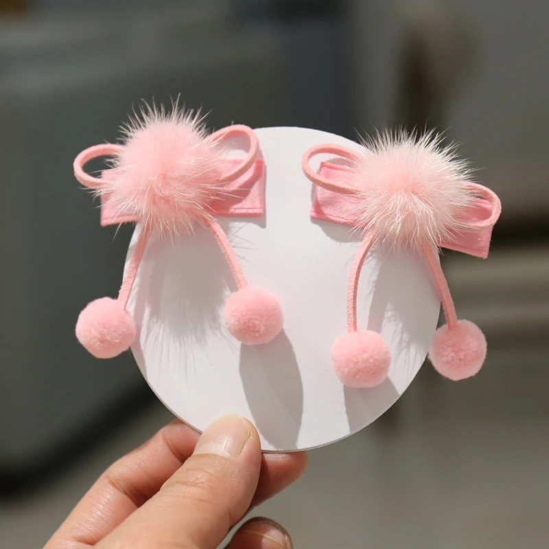 点砚儿童发夹毛球樱桃宝宝对夹女孩发卡夹古风过年发饰酒红粉