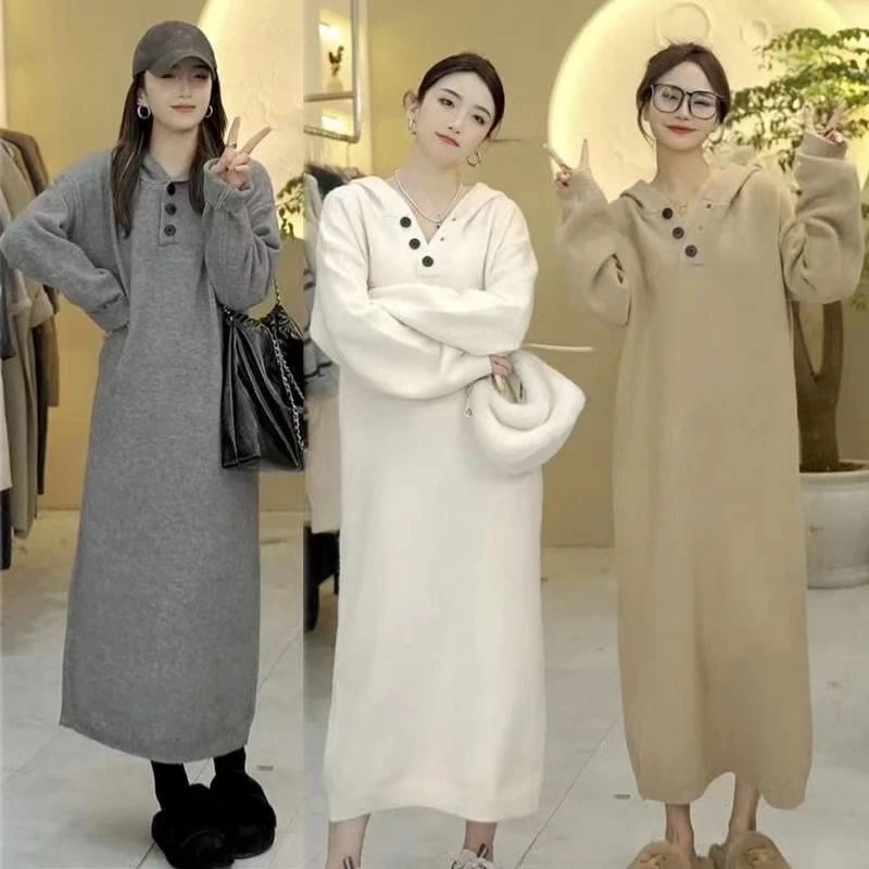 【酥酥】早春孕妇装显瘦连帽孕期连衣裙时尚2025新款春款