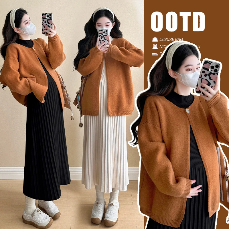 【酥酥】孕妇秋冬新款气质韩版时尚减龄外套打底百褶毛衣