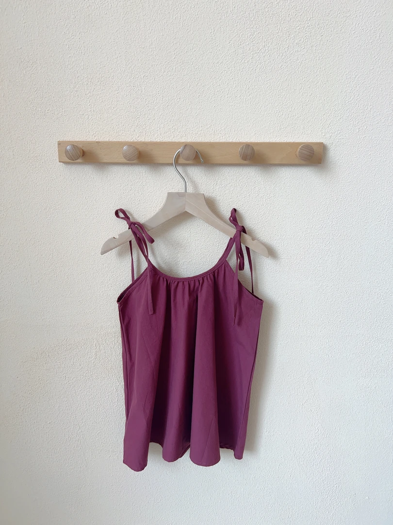 女童韩系枣红色吊带裙夏季纯色简约