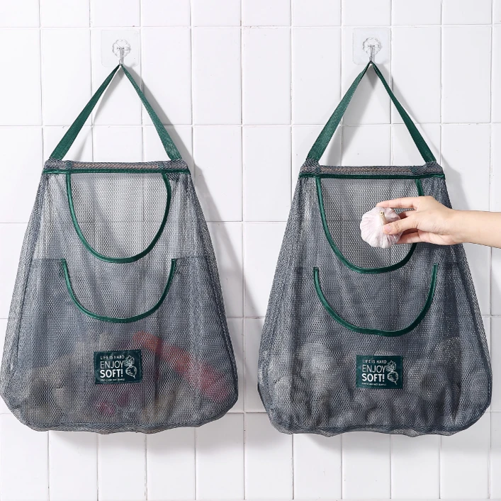 网格布收纳挂袋厨房多功能果蔬姜蒜收纳神器壁挂生姜大蒜透气网袋