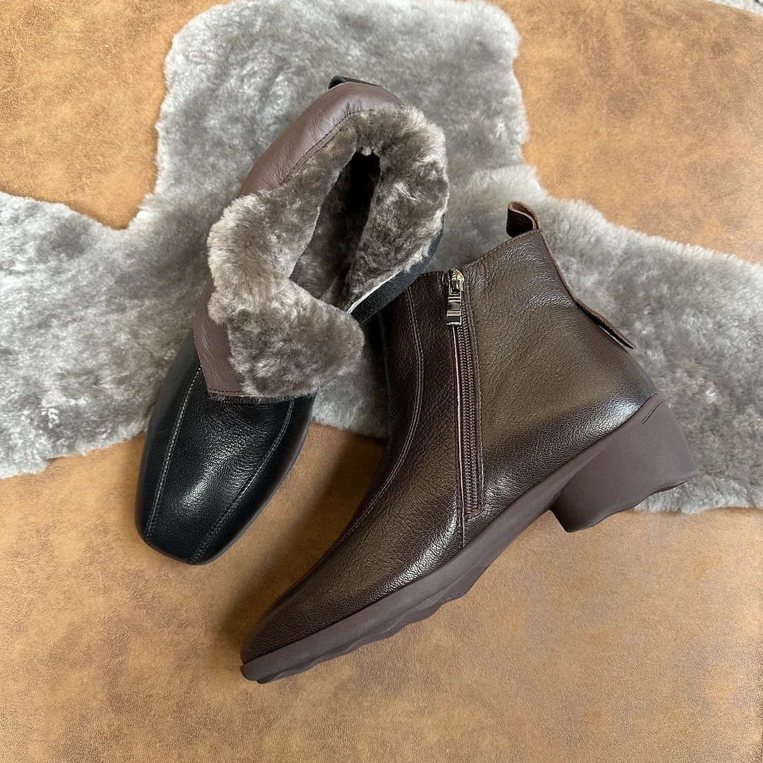 头层羊皮3cm时尚百搭秋冬真皮皮毛一体雪地靴加绒加厚保暖短靴