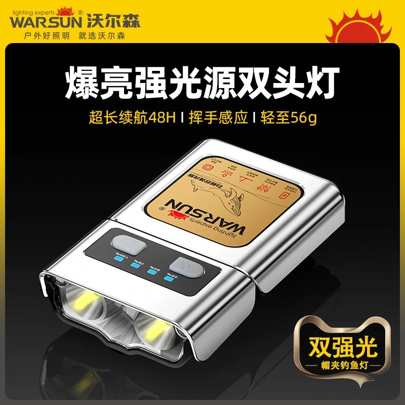 沃尔森白鲸夜钓头灯钓鱼感应强光超亮充电超长续航帽夹头灯多功能