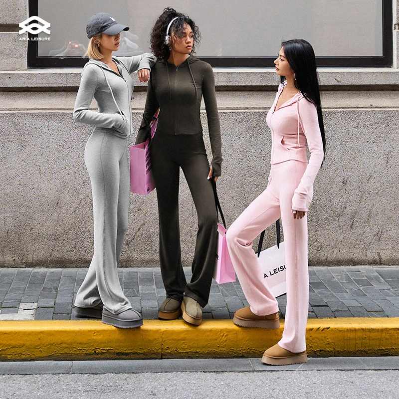 ARIA LEISURE【曼曼专属】绒绒加绒修身显瘦时尚简约辣妹风运动套装