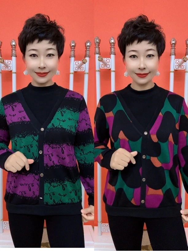 半高领四扣加绒保暖妈妈衫