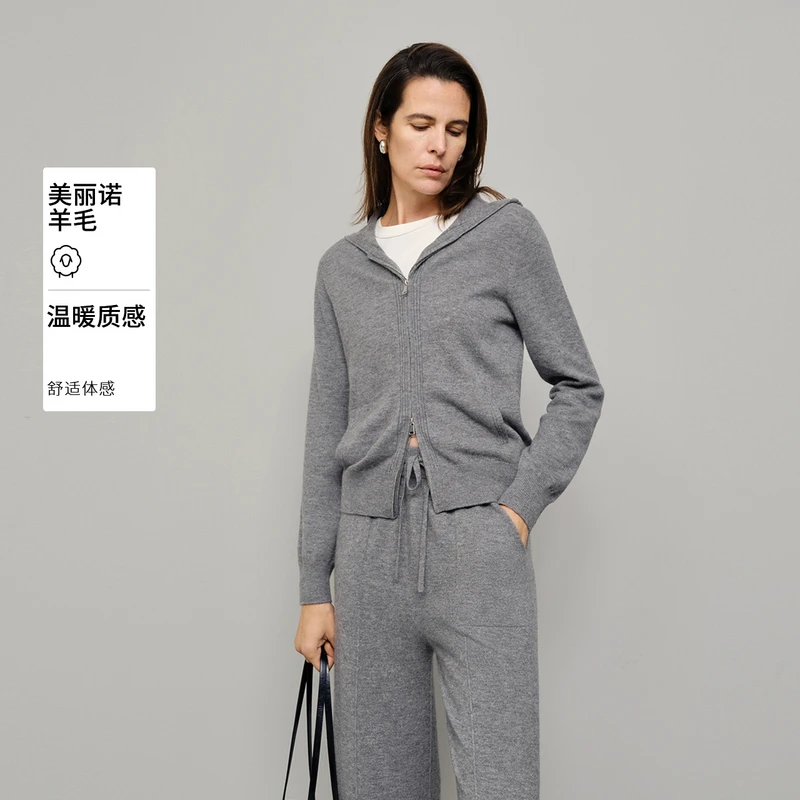 【欧若风】【预售】MM麦檬休闲连帽灰羊毛针织开衫外套5G1934461