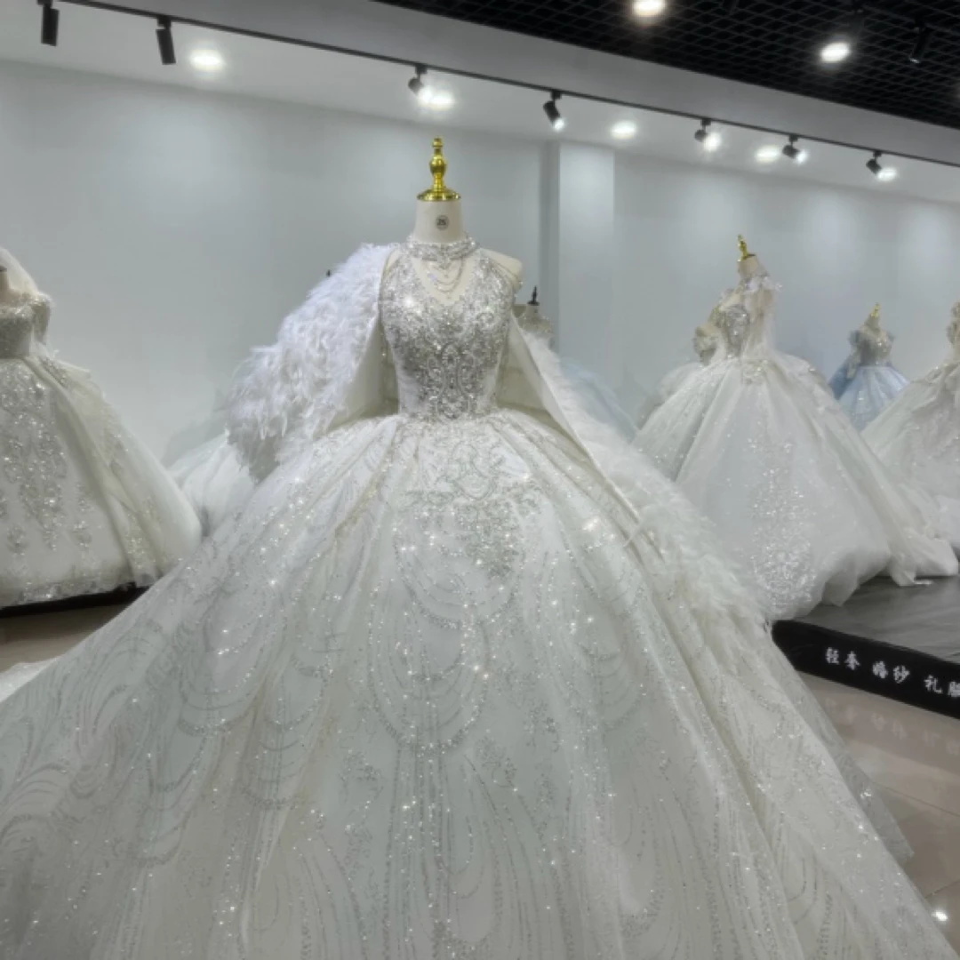 婚礼轻奢白色公主婚纱礼服拖尾气质银色主纱宫廷夏季结婚蕾丝奢华