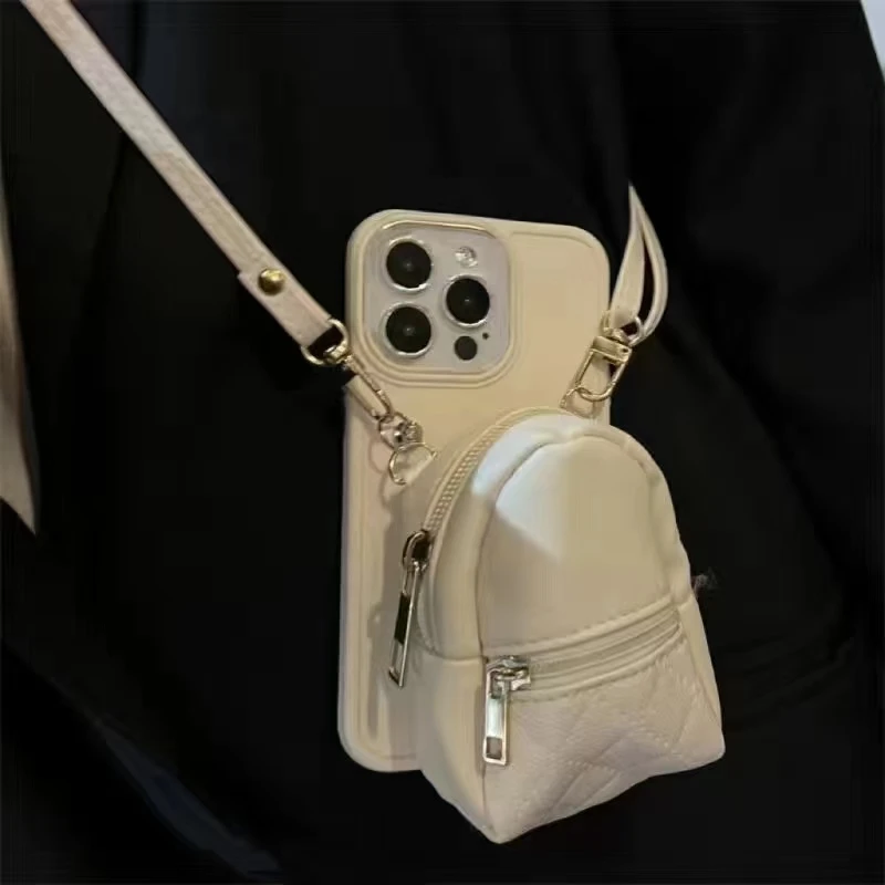 古董白气质小背包斜挎绳115适用苹果1614Promax手机壳12女XR13pro