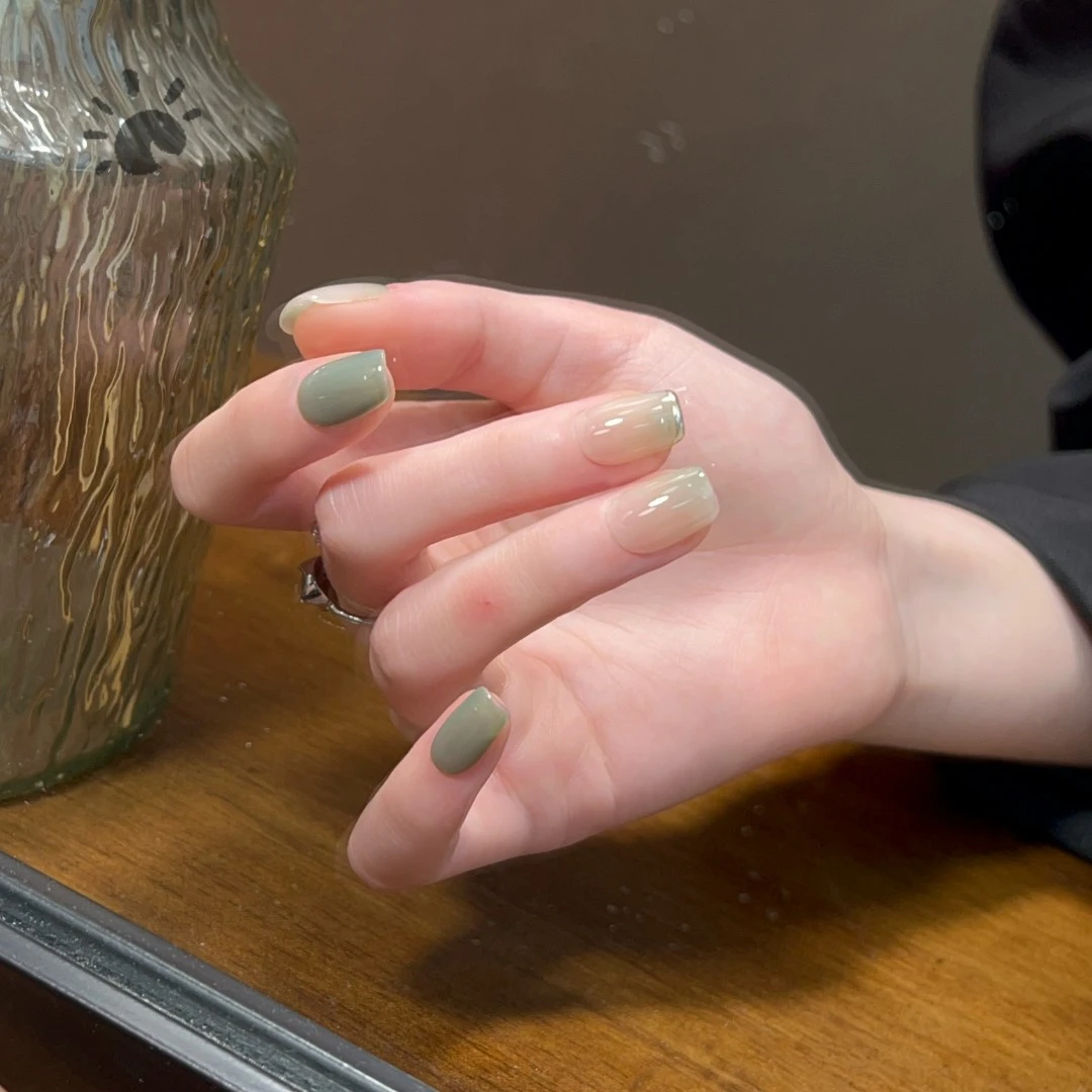 「青花瓷」晕染法式气质温柔裸色简约新中式中长款纯手工穿戴甲