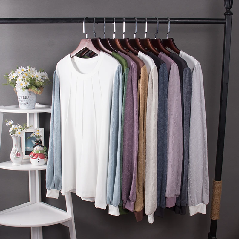 时尚长袖拼接设计套头衫内搭长袖打底衫薄款宽松百搭套头衫1196