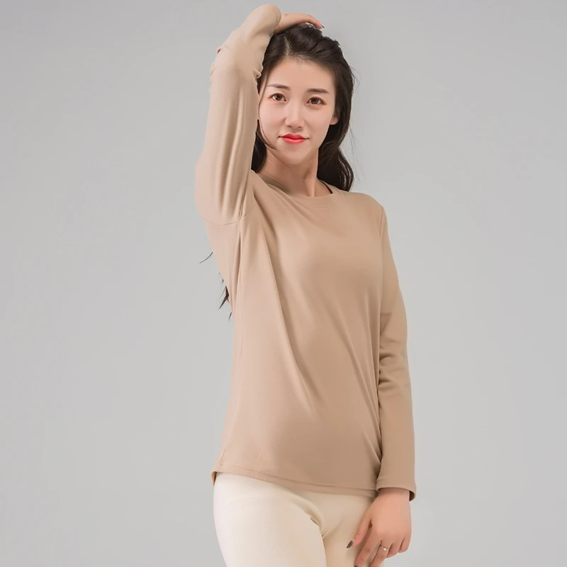 秋冬圆领保暖长袖德绒打底衫新款大码时尚百搭纯色上衣6712打底衫