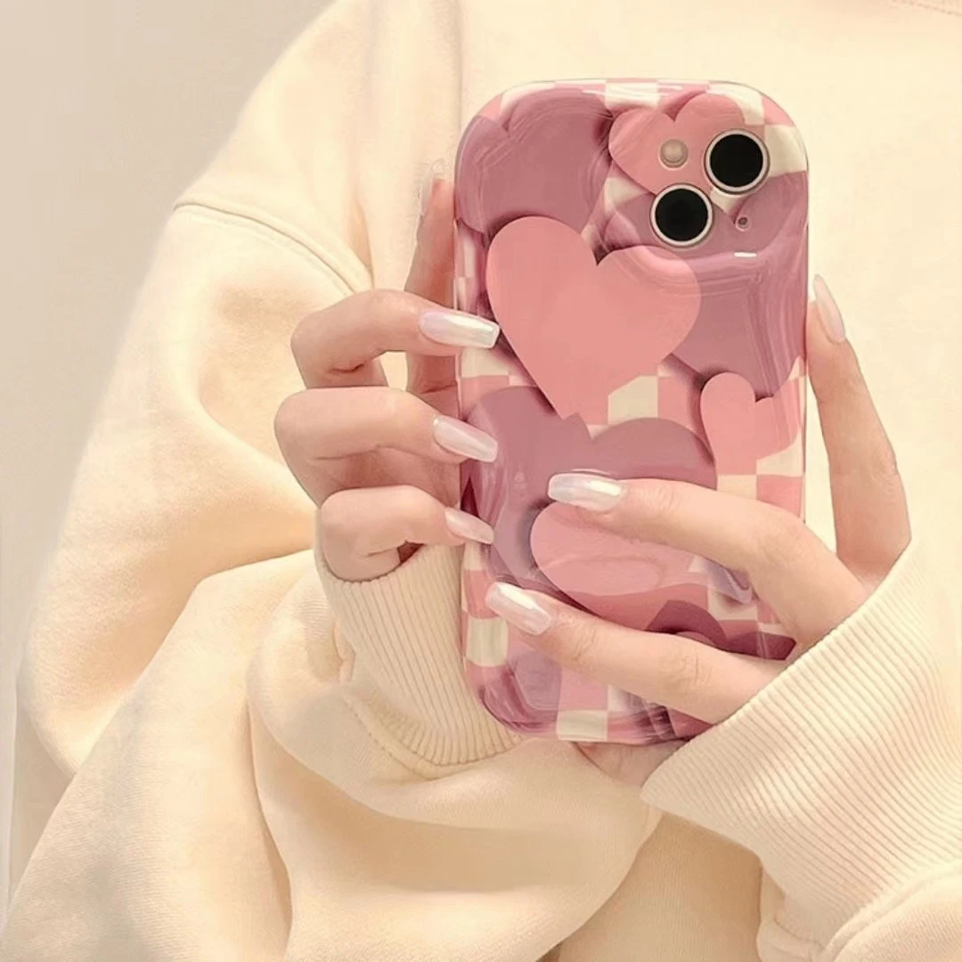 粉色格子适用iPhone15promax/14手机壳13女12华为/vivo/小米/oppo