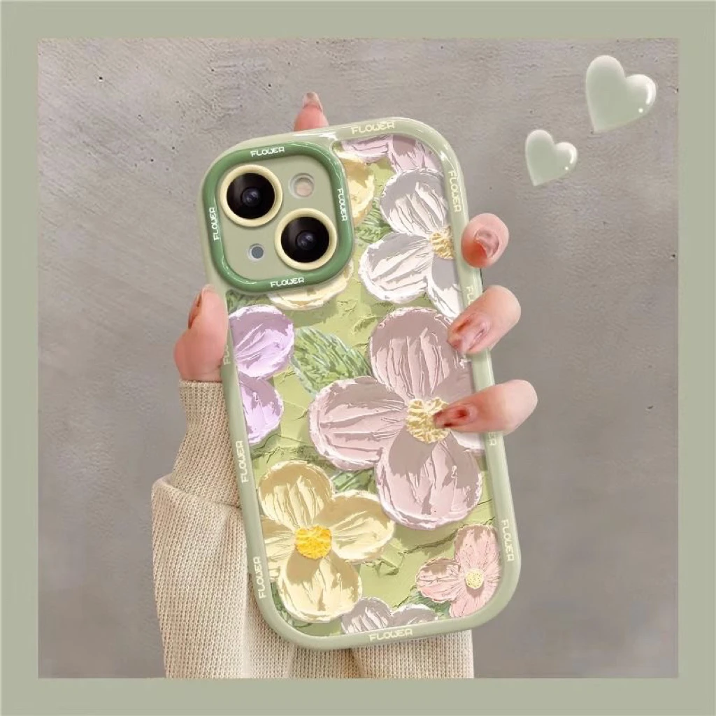 绿底油画适用iPhone15promax/14手机壳13女12华为/vivo/小米/oppo
