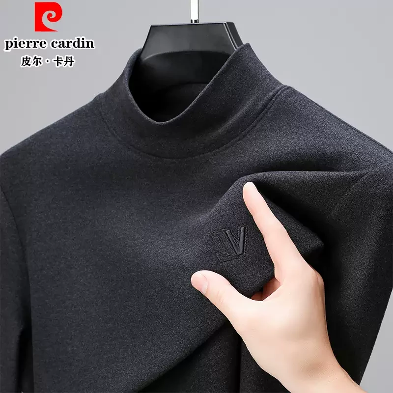 皮尔卡丹半高领德绒打底衫男秋冬季加厚套头长袖T恤保暖内搭上衣