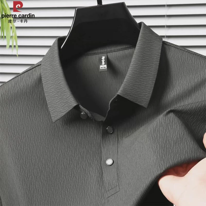 皮尔卡丹轻奢龙魂纹无痕长袖T恤男士秋季纯色高档免烫抗皱POLO衫
