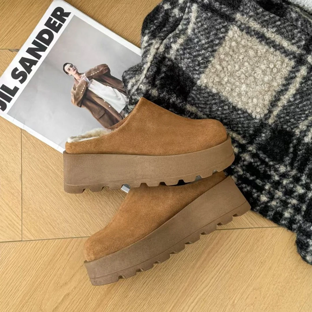 【唯品专属】3682-1秋冬新款厚底增高软底保暖包头棉拖外穿拖鞋