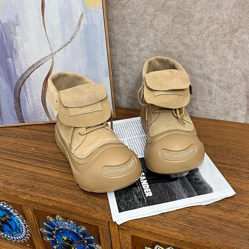 【唯品专属】7601-9开口笑秋冬马丁靴厚底翻盖系带女靴新款潮