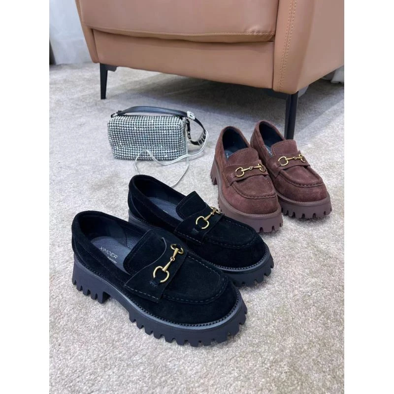 【唯品专属】4628-01时尚真皮女单鞋平底英伦风乐福鞋百搭黑色软底