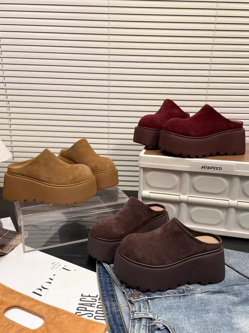 【唯品专属】4126-27秋冬舒适保暖勃肯鞋防滑厚底半拖女鞋