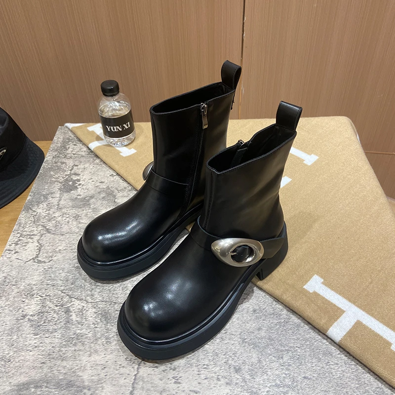 【唯品专属】7120-5复古厚底英伦风切尔西短靴女新款显瘦马丁靴