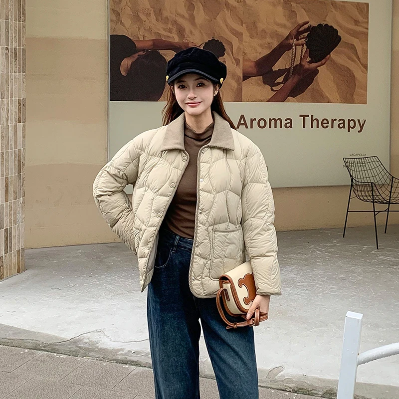 2024新款爆款衬衫领羽绒服女轻薄短款时尚流行翻领韩版百搭外套