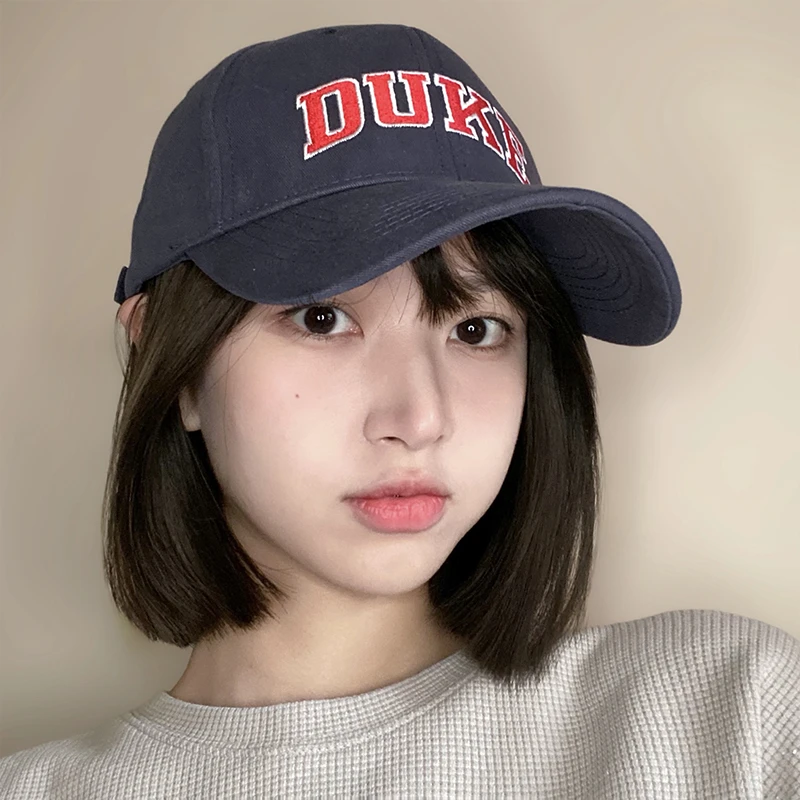 韩版潮牌DUKE字母刺绣鸭舌帽男春夏季出游百搭显脸小棒球帽女弯檐