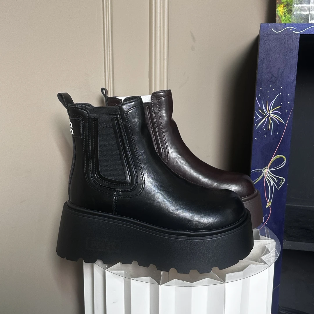 a-610切尔西时尚马丁靴女2024秋冬加绒新款厚底增高套筒靴雪地靴