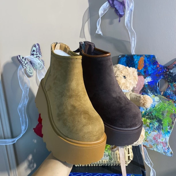 A-37 小个子厚底增高雪地靴靴女新款磨砂皮显瘦短靴子百搭靴