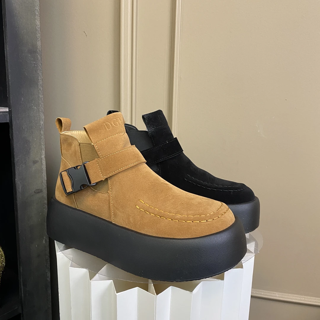 高颜值磨砂皮一脚蹬乐福鞋女2024秋季新款厚底圆头松糕鞋单鞋