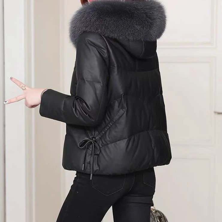 【元旦特价】真皮羽绒服女短款2021年冬季新款宽松狐狸毛领海宁绵