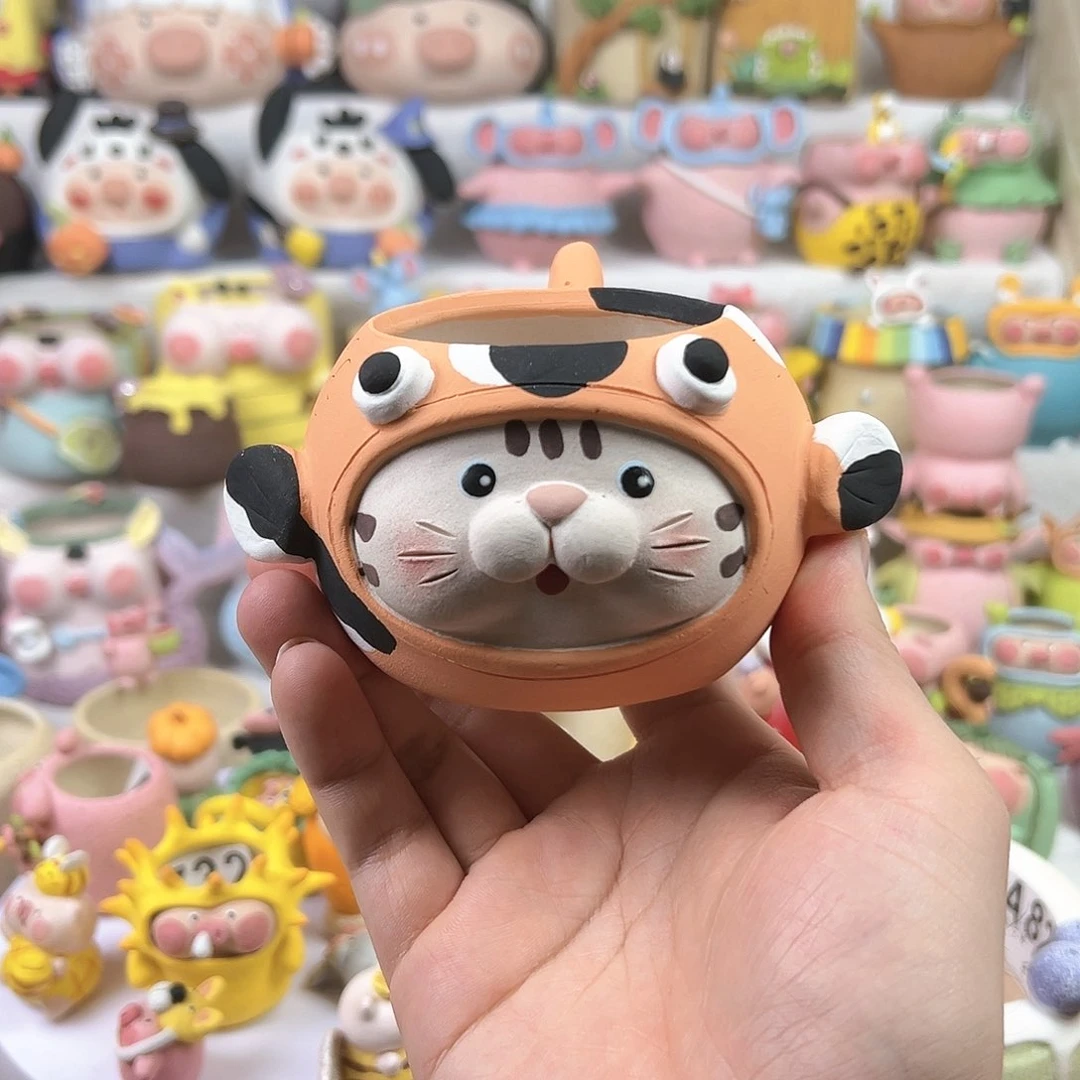 陶瓷20CM以下A648锦鲤猫咪盆