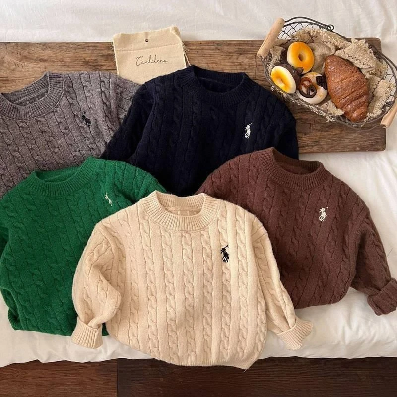 儿童毛衣2023秋新款男女童纯毛色刺绣针织打底衫宝宝套头绞花D69