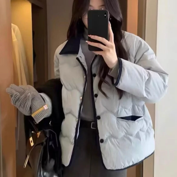 2024秋冬新款时尚气质百搭学生加厚翻领显瘦短款宽松棉衣外套女