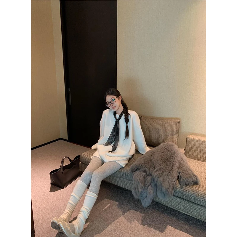 2024秋季新款时尚套装针织宽松学院风套头气质长袖百搭洋气两件套